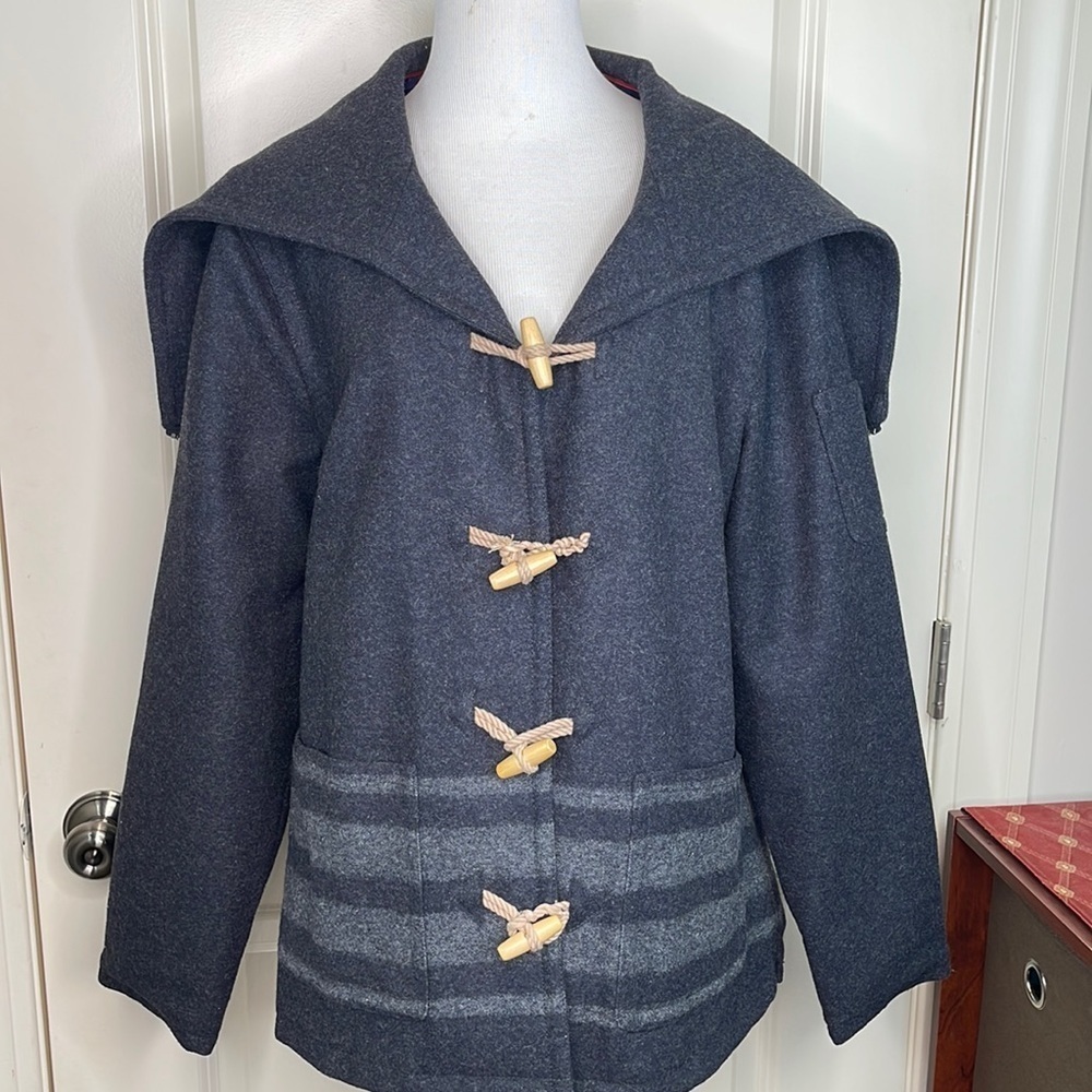 Tommy Hilfiger Wool Blend Coat Hooded Toggle Rope Closure - Picture 3 of 17